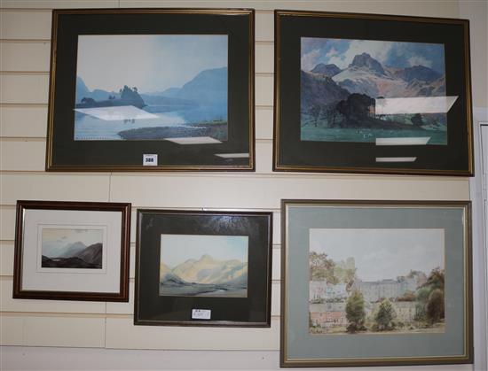 Four landscape prints after W. Heaton Cooper, and a View of Lewes